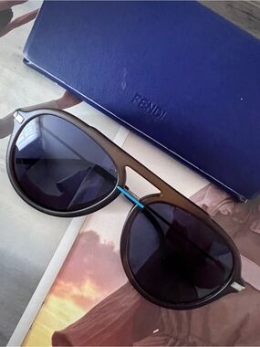 Fendi Aviator Unosex Brown Sunglasses with Blue Bridge Detail